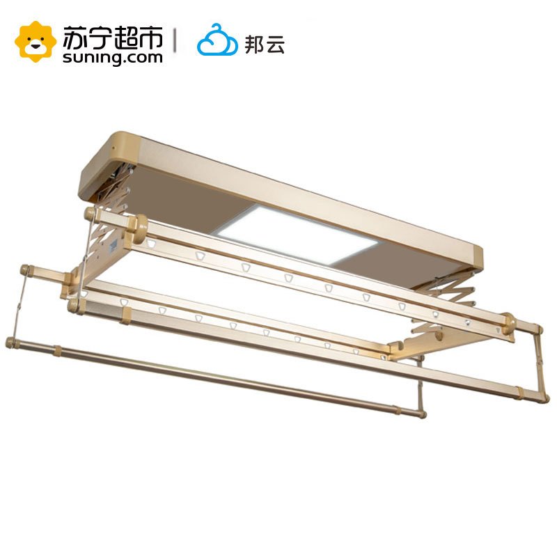 邦云电动晾衣架升降晒衣架铝合金智能伸缩凉衣架 简约型--伸缩四杆(2.4米)+LED照明+香槟金