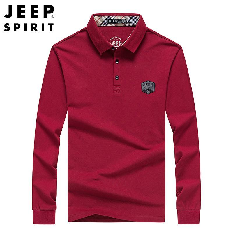 吉普男装JEEP SPIRIT男士POLO衫2018春秋新品纯色徽章休闲百搭男士打底衫宽松大码上衣潮 XXXL 紫红色