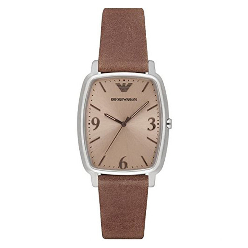 阿玛尼手表方形表盘简约时尚男款石英皮带腕表AR2489 棕色