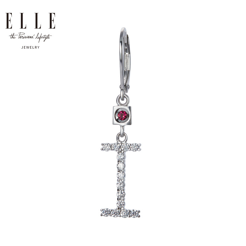 ELLE字母耳环925银不对称简约名字缩写送女友单只 七夕情人节礼物 I-7100109