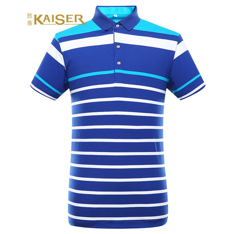 凯撒(KAISER) 男士商务休闲POLO衫都市百搭条纹短袖 50(175/L) 湖蓝色