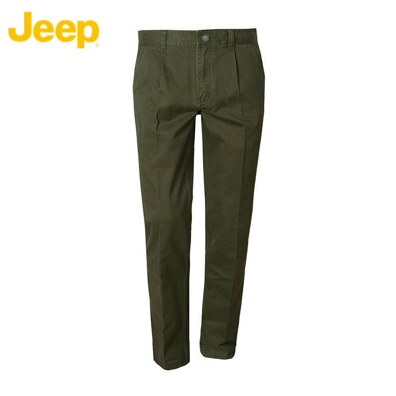 JEEP/吉普男士秋款纯色商务直筒休闲裤JW15WP101 86B 军绿色N7