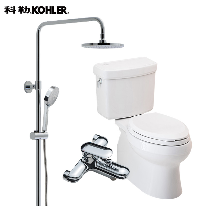 科勒KOHLER马桶 皮诺五级旋风绿能分体座便器 静音缓降坐便器K-7784T 花洒76536套装