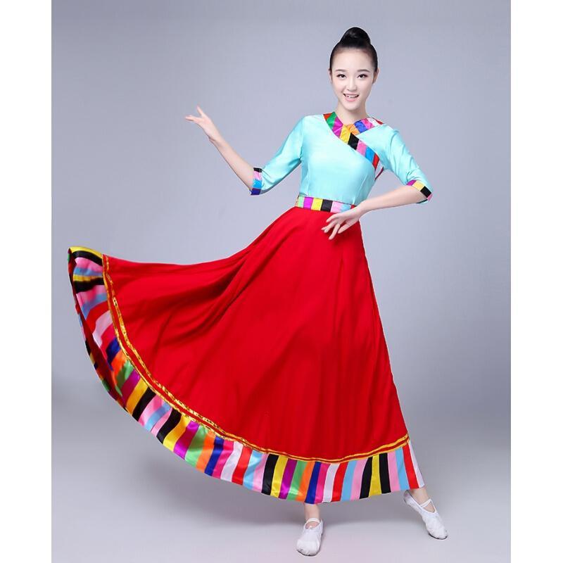 藏族舞练习裙女舞蹈服装练习裙藏族裙子藏舞裙子民族舞演出服_4_7 S 套装A款