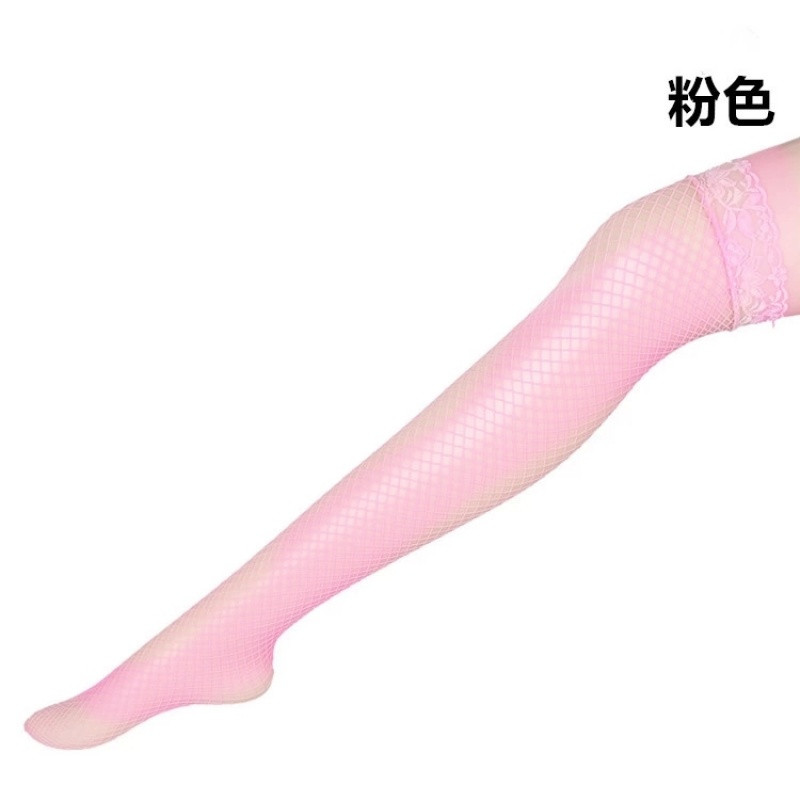 情趣长筒网袜性感蕾丝花边网眼长筒袜黑色粉色白色网袜女小格网袜_3 绿色
