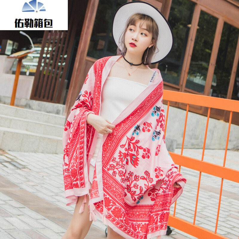 沙滩巾海边两用夏女大披肩多功能海滩纱巾丝巾夏天围巾cl 生如夏花