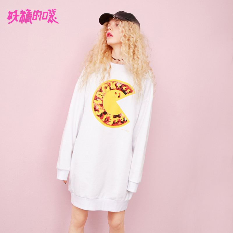 妖精的口袋Y早秋女学生上衣2018新款薄款套头卫衣女原宿风中长款J_1 L 芝士白色