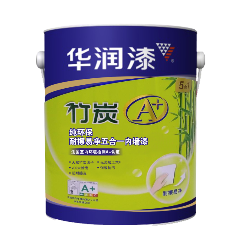 竹炭A+纯环保耐擦易净五合一内墙漆 5L（白色）