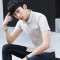 2018夏季短袖衬衫男士修身青少年韩版潮流条纹衬衣男 XL 161黑色
