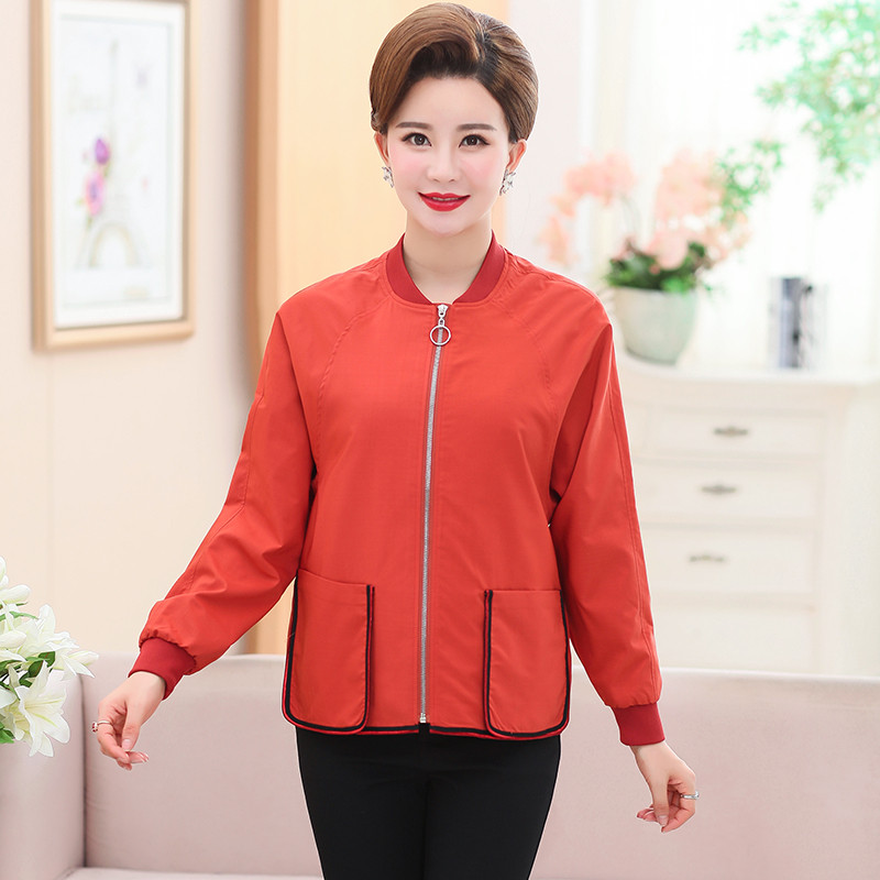 媛宿(YuanSu)中老年女装秋装短款小外套宽松40岁50中年妈妈款夹克上衣妇女长袖6469 XXL 红色