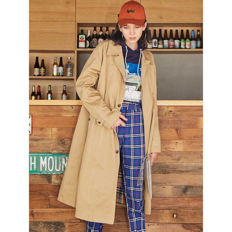 UNIFREE 2018秋季新款女装纯色翻领长袖单排扣中长款风衣UH183C089 M 卡其色