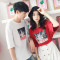 情侣装夏装2018新款韩版字母印花短袖T恤男女ins港风上衣_1_0 XL 红色