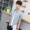 夏季薄款格子短袖衬衫男修身韩版青少年休闲衬衣潮流学生寸衣_2_3 XL(125-135斤) 绿色