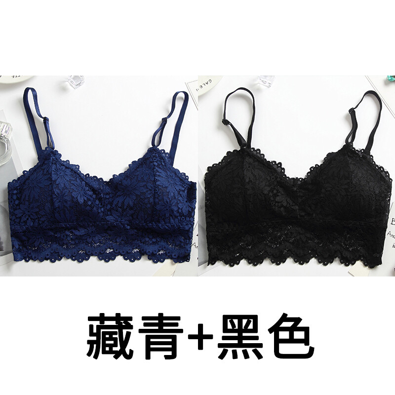 蕾丝美背性感裹胸抹胸打底防走光带胸垫带短款聚拢学生少女内衣白色+白色均码 默认尺寸 藏青+黑色