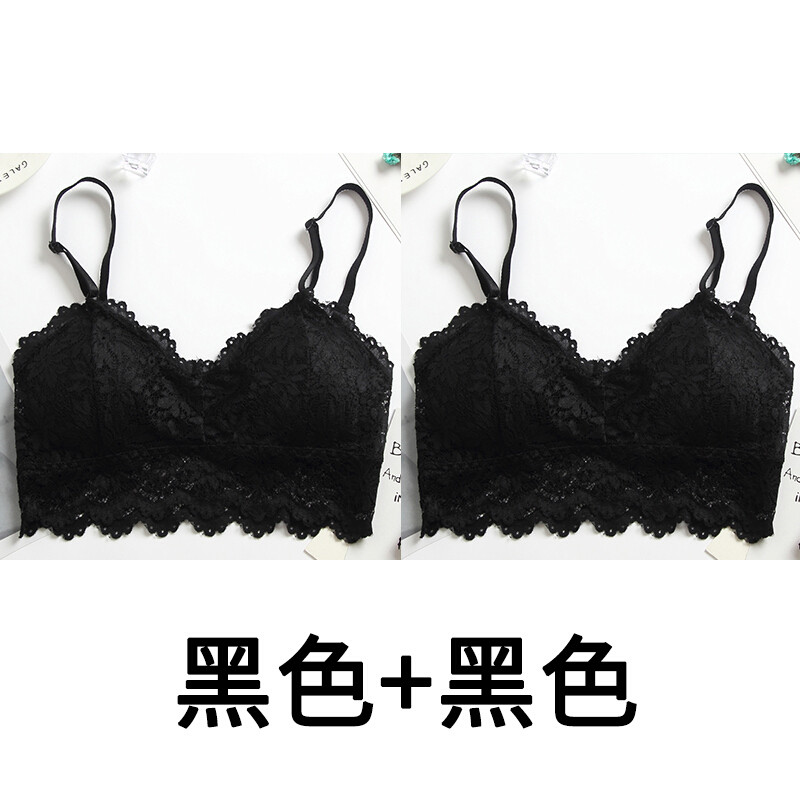 蕾丝美背性感裹胸抹胸打底防走光带胸垫带短款聚拢学生少女内衣白色+白色均码 默认尺寸 黑色+黑色