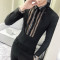 2018春夏男衬衫长袖韩版修身青年蕾丝拼接个性衬衣夜店型师服装 2XL 黑色