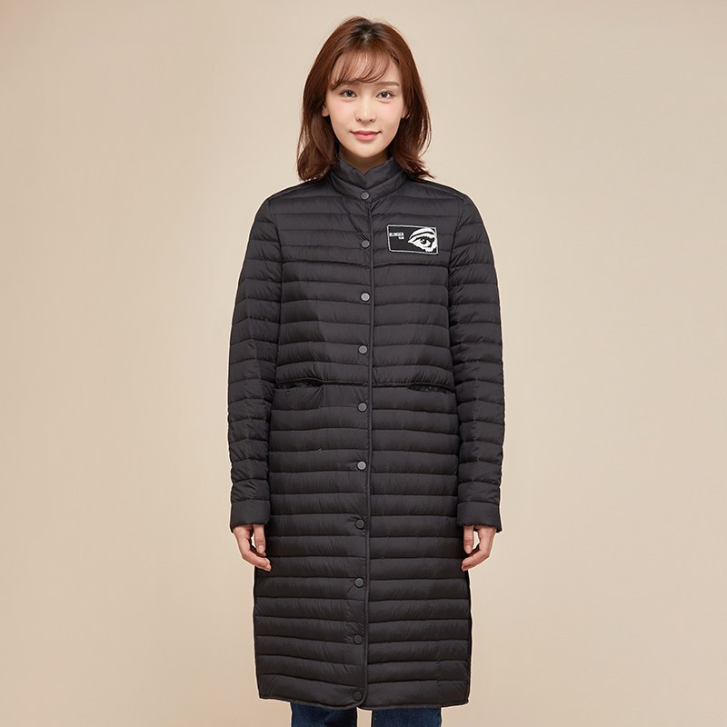冰洁秋冬反季羽绒服女中长款立领韩版纯色修身显瘦过膝J70130012 160/M 黑色8056