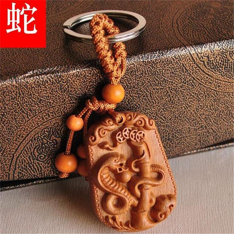 桃木十二生肖守护神木质12属相钥匙扣挂件鼠牛虎兔龙蛇马羊猴鸡坠木送女朋友七夕情人节礼物_3_7 蛇