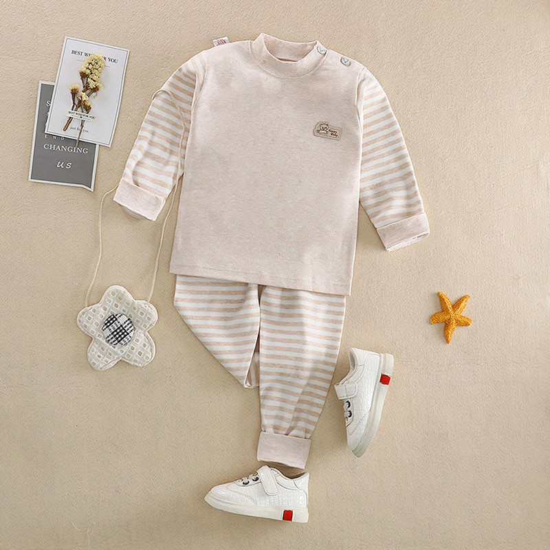儿童彩棉套装宝宝磨毛纯棉内衣套装秋衣秋裤家居服1234岁 90/60两岁左右 2AQ5006黄纯胸标