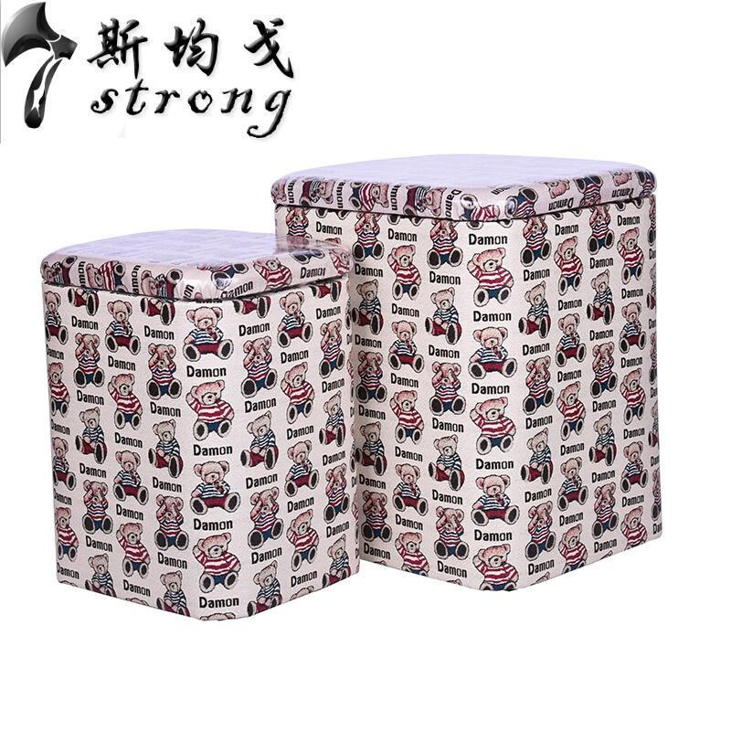 多功能收纳凳子实木可坐时尚沙储物凳皮整理箱家用换鞋椅子_6_4 萌萌小熊1色pu