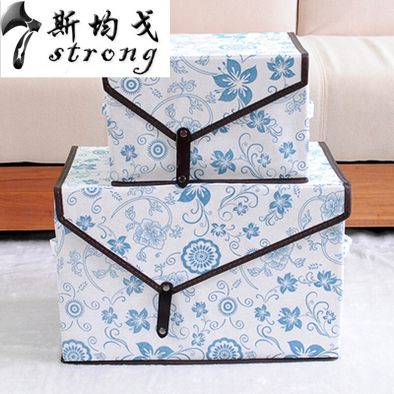 宿舍无纺布装衣服放衣物收纳箱整理箱收纳盒布艺箱子储物箱有盖2320小方格一大一小两件套_1 2376青花瓷