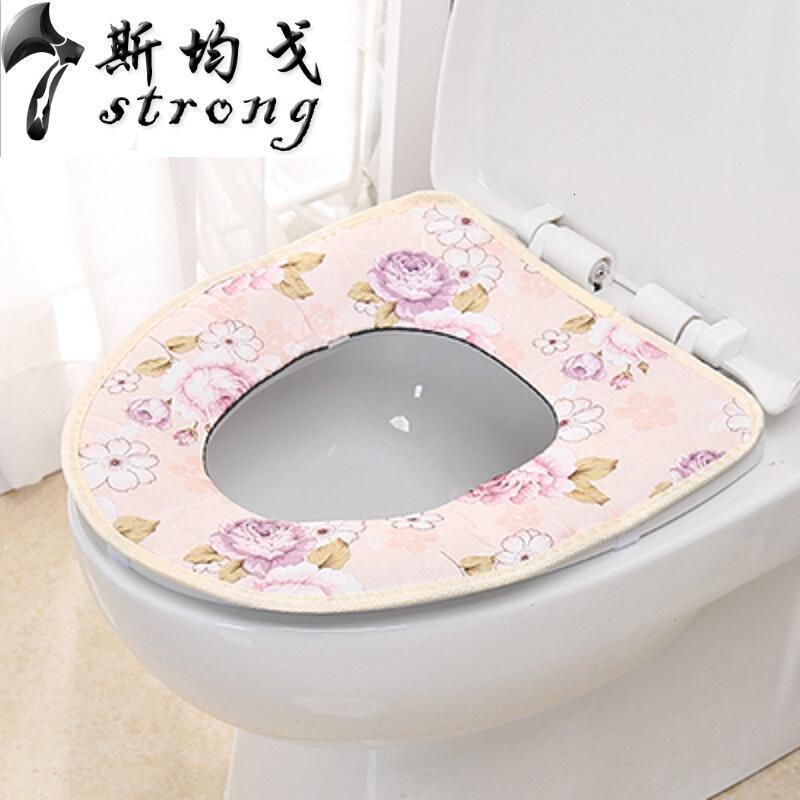 马桶垫坐垫加厚抗菌冬天通用保暖防水家用垫圈毛绒粘扣式坐便器套_6_3_6 玉色亚麻花色款