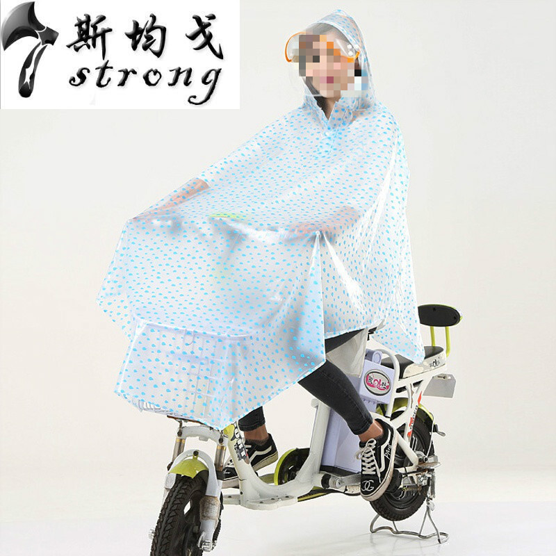 时尚透明雨衣电动车单人女士摩托车雨衣自行车加大加厚雨披_1 【双帽檐电动自行车】雨滴蓝