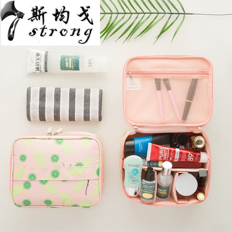 少女心化妆包可爱小号便携大容量多功能韩版简约便携化妆品收纳包浅蓝色半月包_1 粉底桔子-B款