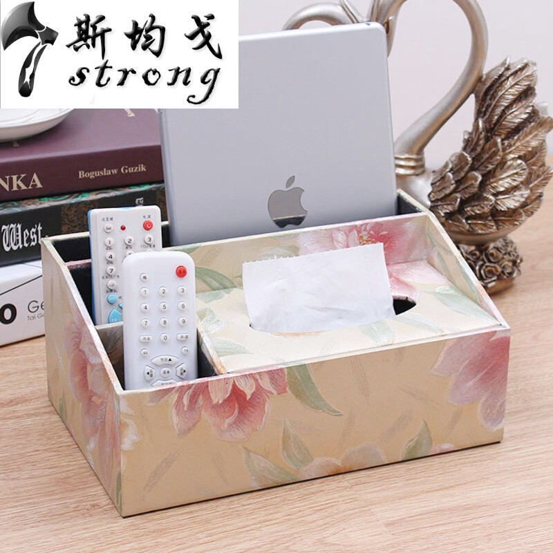 多功能纸巾盒欧式客厅茶几遥控器收纳盒创意抽纸盒家用餐巾纸抽盒乳白色多功能白金树根_1 浅绿色多功能诗情画意