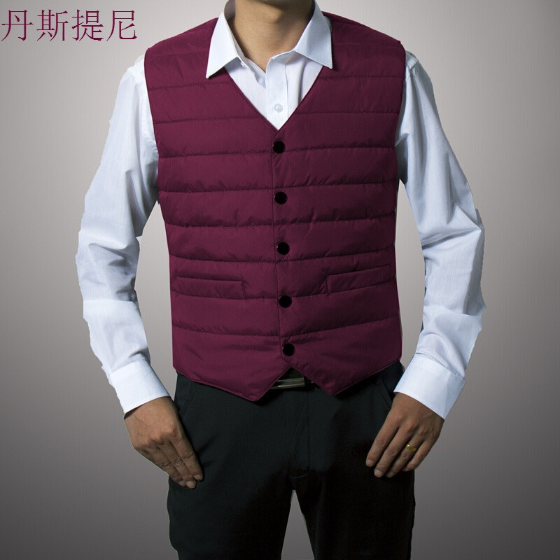 青年秋冬羽绒服马甲男修身中年西装特大码保暖坎肩羽绒背心男士潮_24 2XL 酒红色