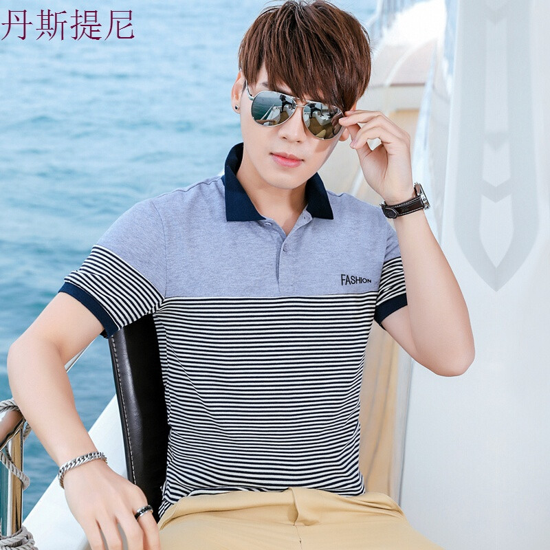 2018夏季翻领短袖男韩版修身体恤青年polo衫潮男装半袖_1_4 XL T1862灰色