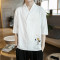 中国风夏季棉麻汉服上衣男亚麻唐装复古居士服禅修道服中式男_3_5 4XL T19藏青