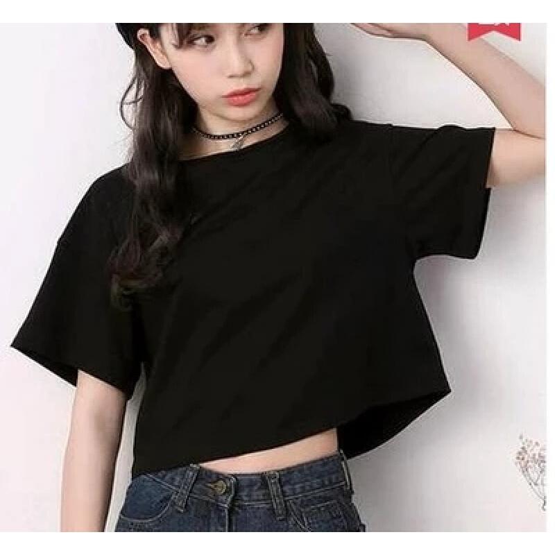 短款露脐女短袖漏肚脐上衣宽松韩版性感爵士舞高腰打底衫黑色均码_5 默认尺寸 浅灰色