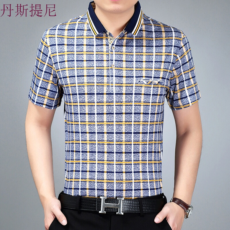中年男士短袖夏季中老年男装夏装t桖爸爸休闲翻领半袖衬衫土血_2 50【130斤】 8828黄色棉质
