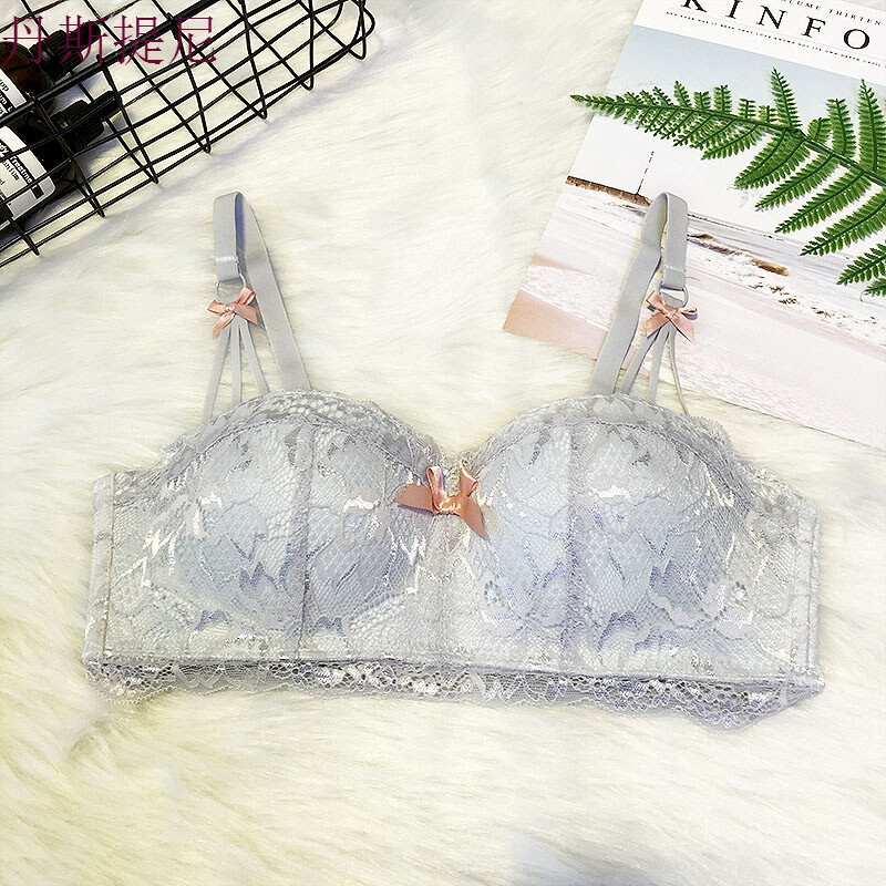 性感钩花蕾丝文胸春夏季新款少女百搭聚拢防滑礼服内衣胸罩抹胸女 85C 银灰