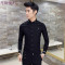 2018新款春季韩版男士紧身长袖衬衫衣服型师服装帅气修身衬衣土_0 M 黑色H161