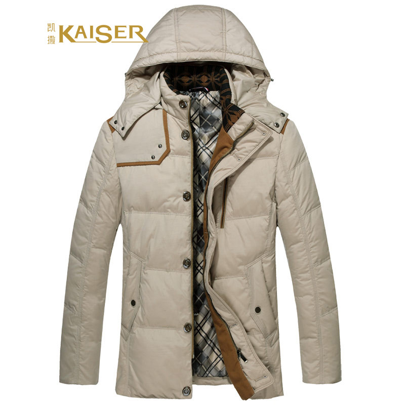 凯撒(KAISER) 新款男士时尚休闲连帽羽绒服 XL(180/96A) 米色