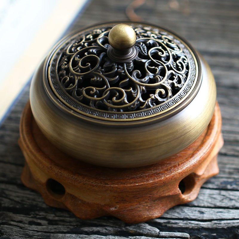 乐逸仕(leyishi)平底镂空香炉家用室内摆件熏香炉-紫铜-古藤款