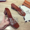 拖鞋女2018夏新款韩版时尚百搭外穿高跟粗跟网红凉拖鞋透明一字拖 铆钉咖啡色 35