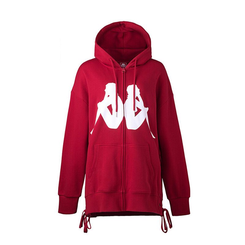KAPPA/卡帕专柜女子运动服2018秋款针织卫衣LOGO外套|K0862MK59D S 暗红色0862MK59D-557