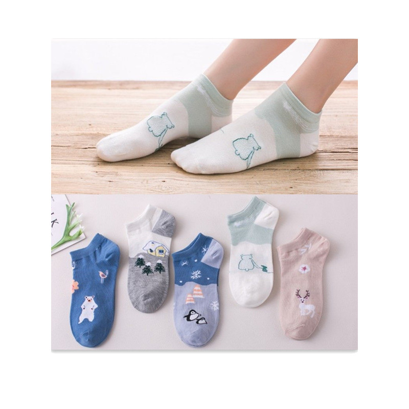 朵彩(Docare) 【7双装 】 袜子女短袜日系糖果色女士船袜短筒防臭袜学院风四季款 DC-531 均码 南极动物7双装