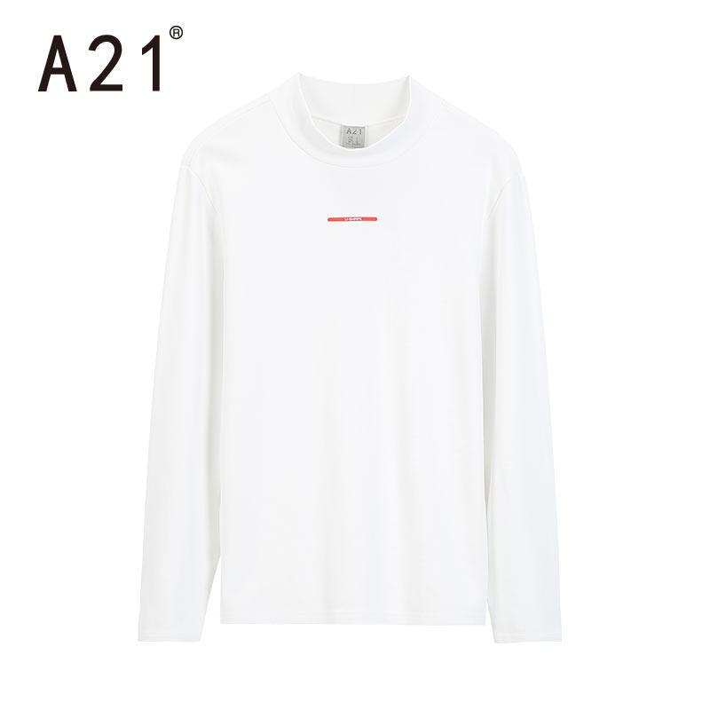 A21秋季新品2018男装圆领纯色简约百搭长袖T恤字母印花潮流男衣 170/84A/M 特白