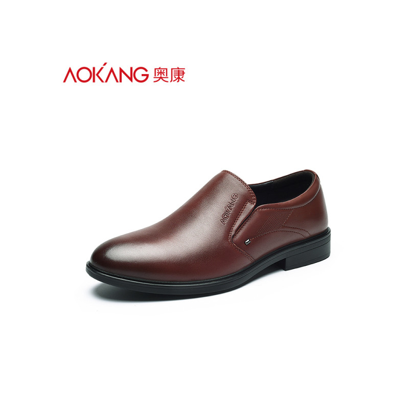奥康(AOKANG)男鞋秋季新款男士商务休闲鞋真皮低帮透气男单鞋男士休闲皮鞋 棕色 41码