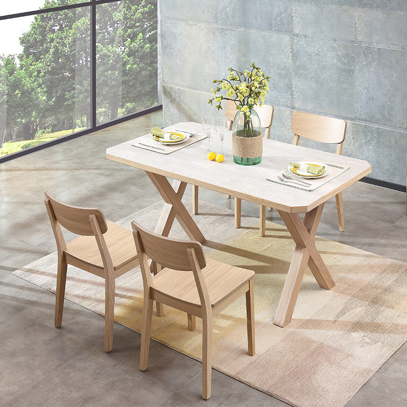 A家家具 餐桌 现代简约餐桌餐椅套装组合简约北欧实木饭桌餐厅家具 原木色 Y201-150 一桌四椅