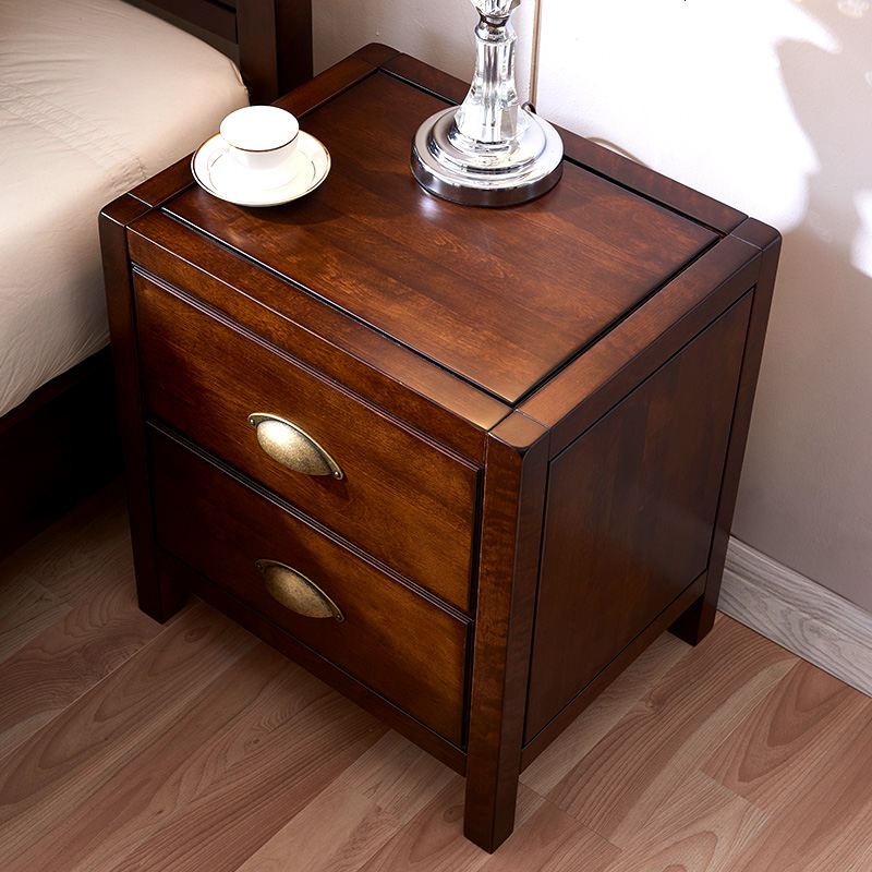 家具 虎纹桦木全实木床头柜 美式简约全实木储物柜收纳柜 组装_床头柜