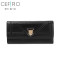 CEFIRO/塞飞洛钱包女士2018新款欧美长款淑女零钱包手包头层牛皮真皮软妹百搭休闲薄款多功能多隔层三折钱夹时尚学院风 黑色