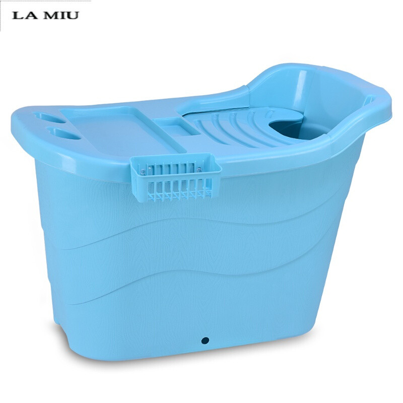 加厚浴桶塑料超大儿童洗澡桶沐浴缸保温带盖可坐泡澡浴盆 天蓝