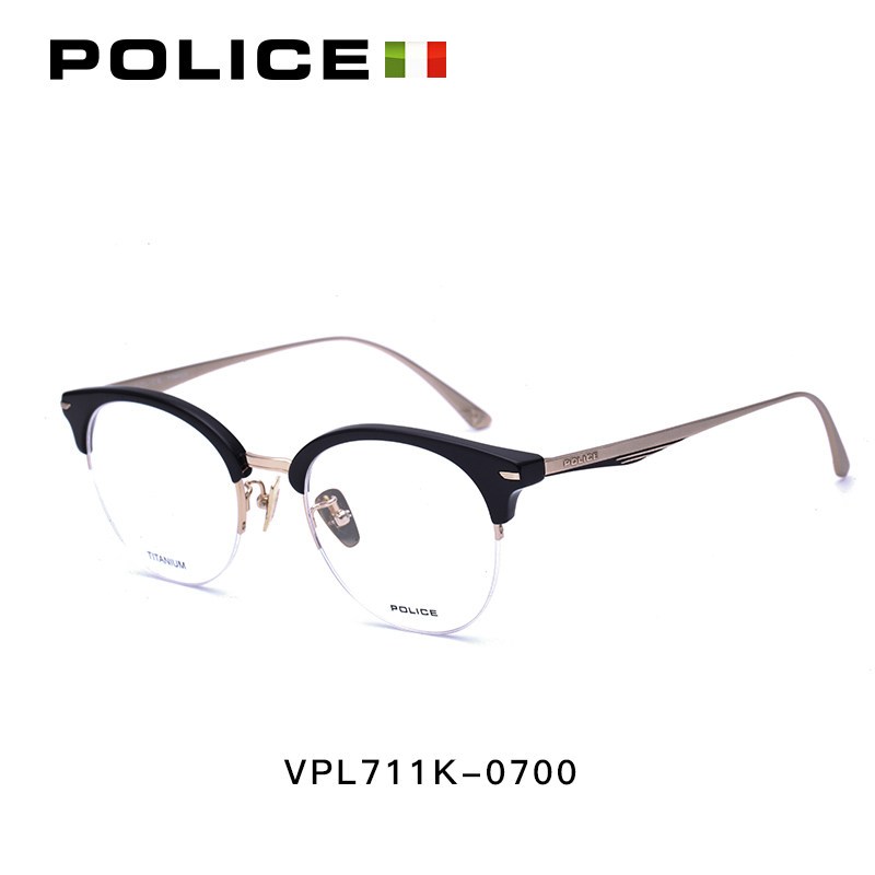意大利POLICE半框镜架时尚板材金属眼镜框光学眼镜架个性 亮黑色VPL711K500700