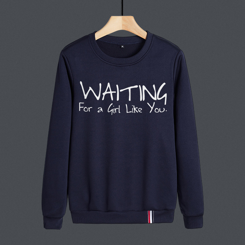 秋冬时尚印花套头无帽卫衣男加绒大码上衣圆领长袖Y217 XL 蓝色