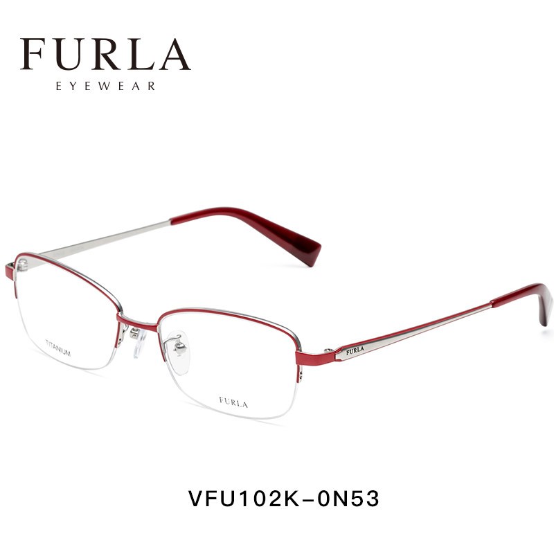 FURLA芙拉女士眼镜框半框金属钛可配近视镜时尚眼镜架_1 浅紫色+彩色色块